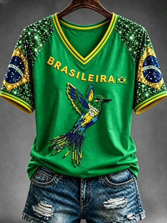 Women's V-neck off-shoulder short-sleeved T-shirt