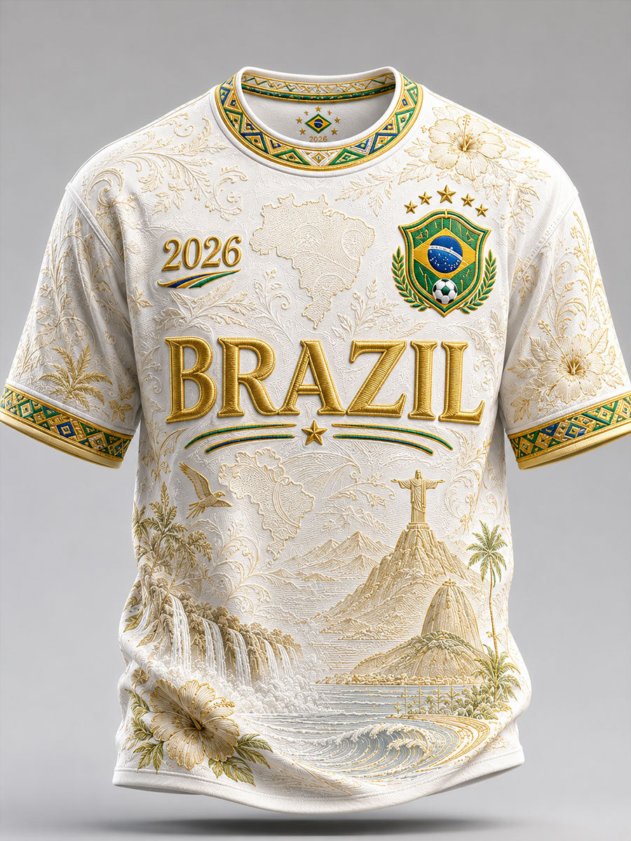 Men's Brazil Football Print Casual T-Shirt