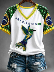 Women's V-neck off-shoulder short-sleeved T-shirt