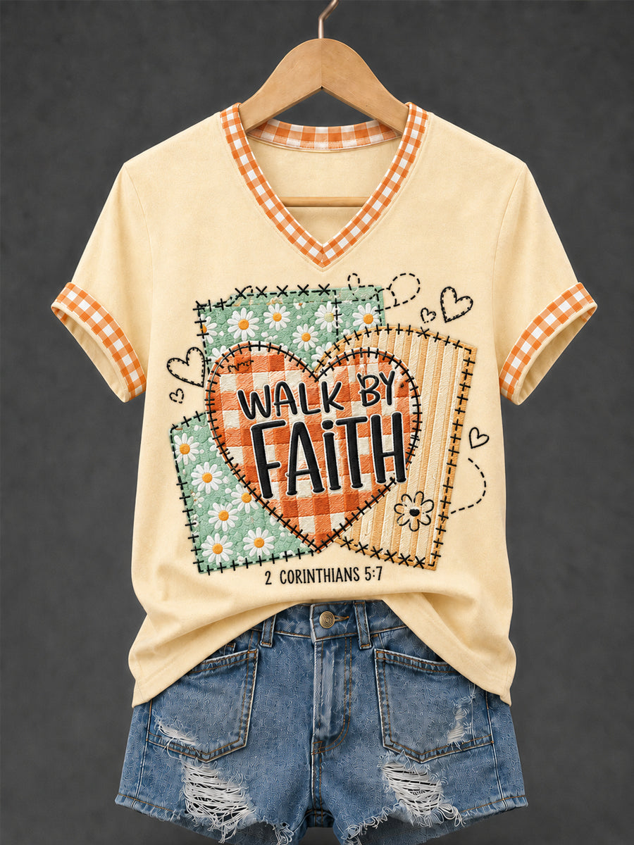 Women's Walk By Faith Plaid Print Casual V-Neck Tee