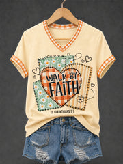 Women's Walk By Faith Plaid Print Casual V-Neck Tee