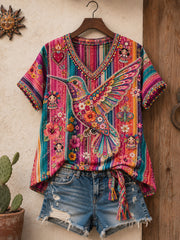 Women's Mexico Guelaguetza Hummingbird Art Printed T-shirt