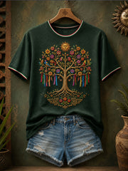 Women's Mexico Guelaguetza (Tree of Life Art Printed Linen T-shirt