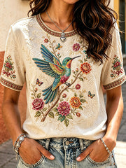 Women's Mexico Guelaguetza Hummingbird Art Printed T-shirt