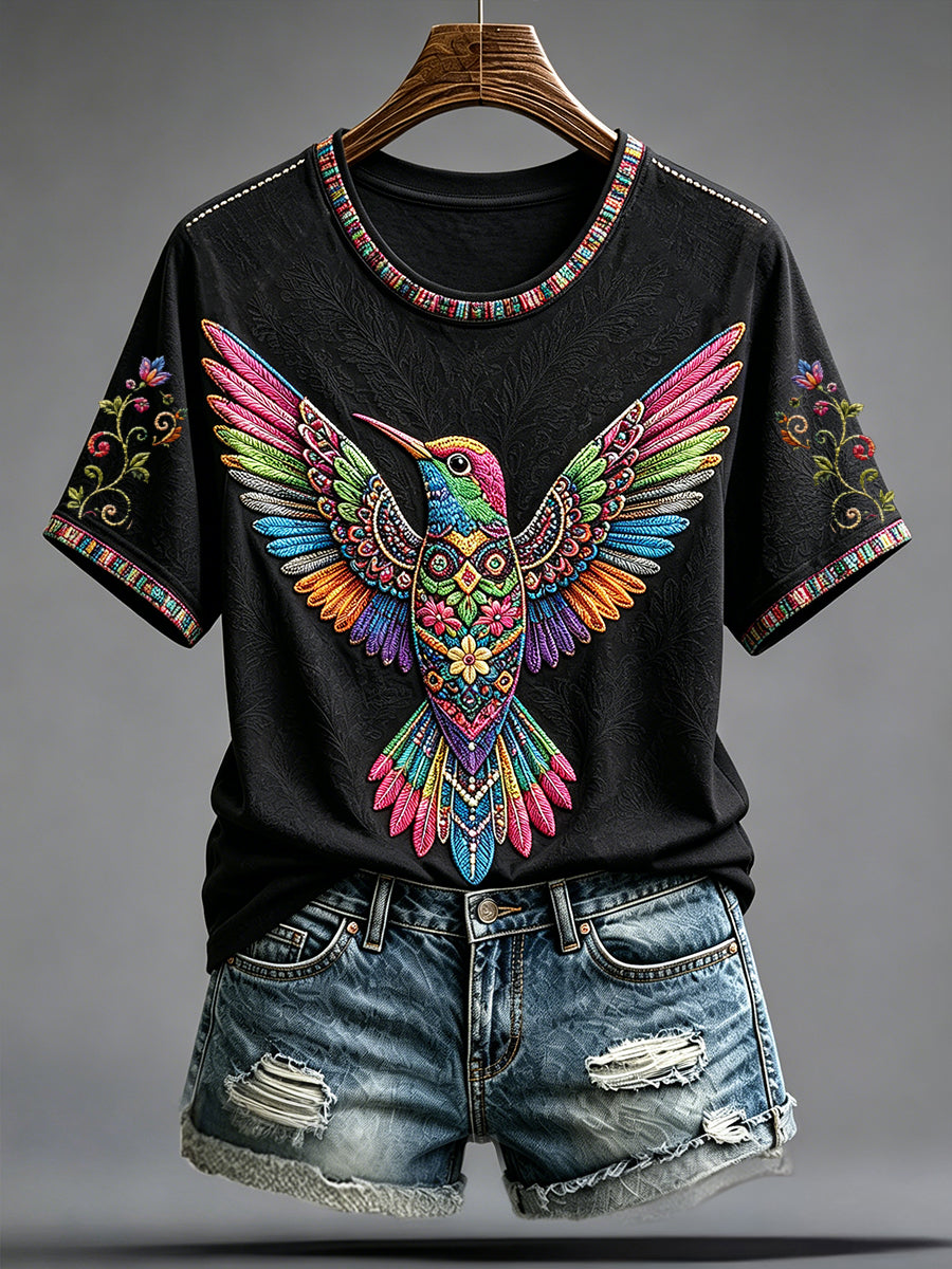 Women's Mexico Guelaguetza Hummingbird Art Printed T-shirt