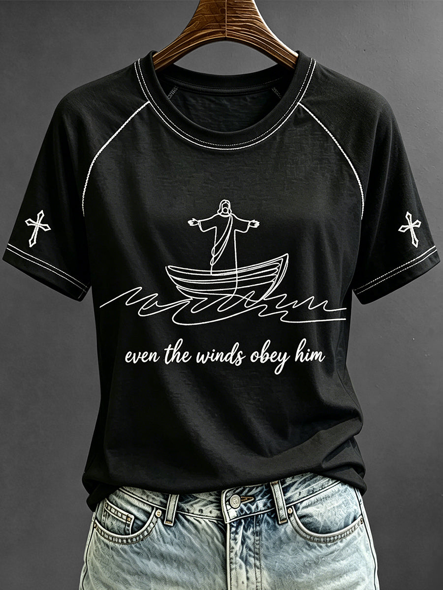 Women's Even The Winds Obey Him Faith Base Short-sleeved T-shirt