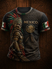 Men's Mexico Yaotl Mictlan Art Independence Day Printed T-shirt