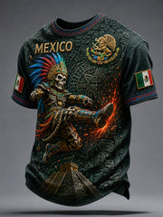 Men's Mexico Yaotl Mictlan Art Independence Day Printed T-shirt