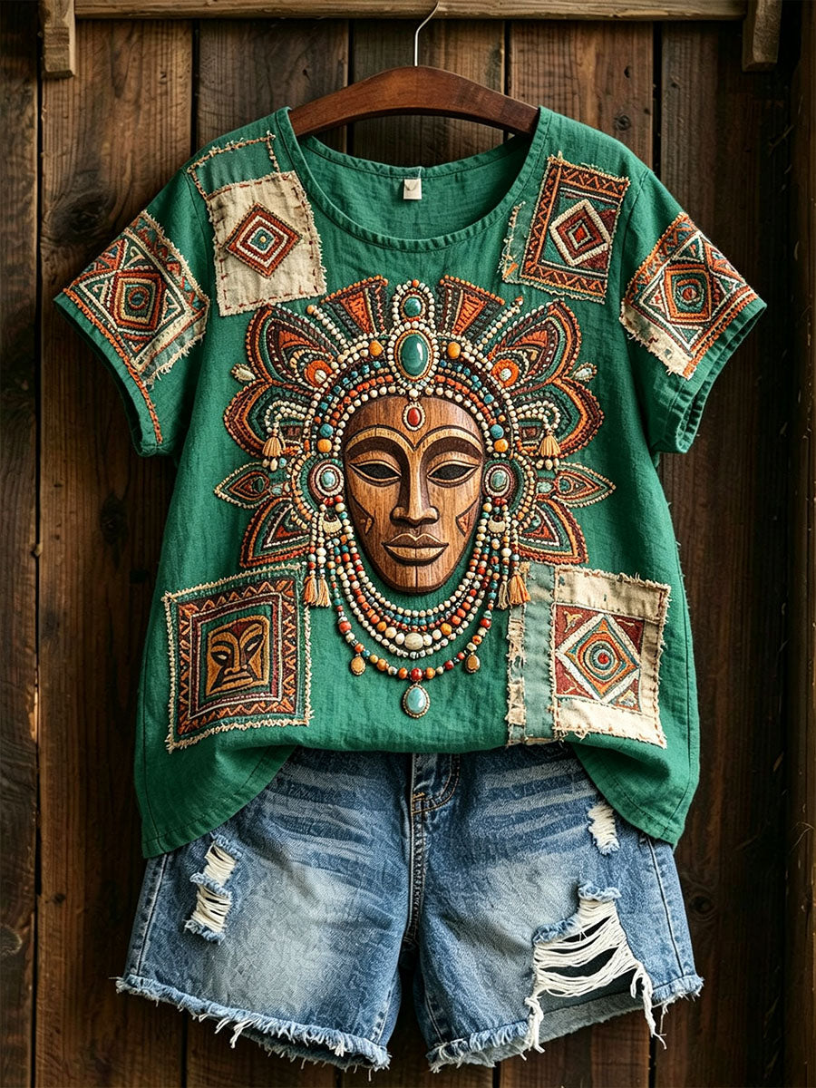Women's African Art Cotton Linen Shirt