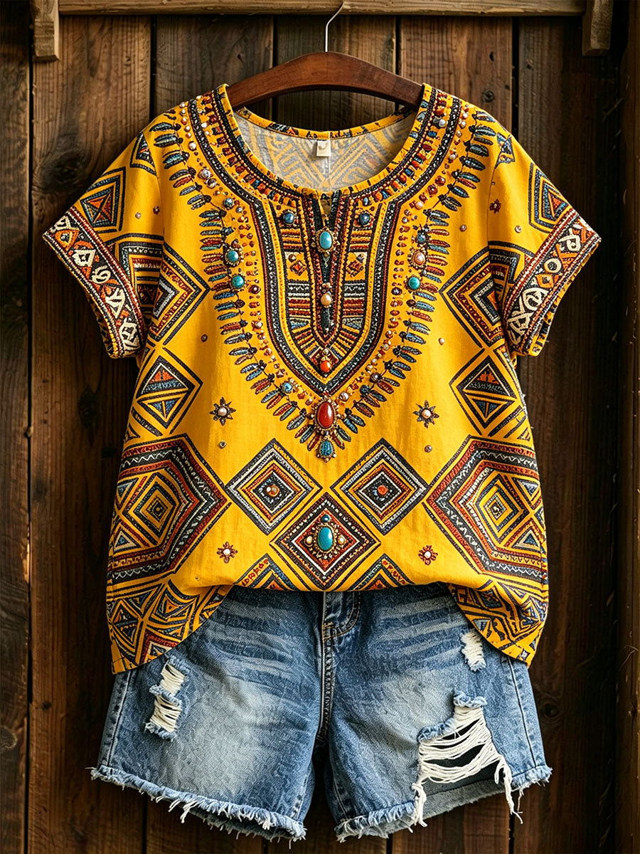 Women's African Art Cotton Linen Shirt
