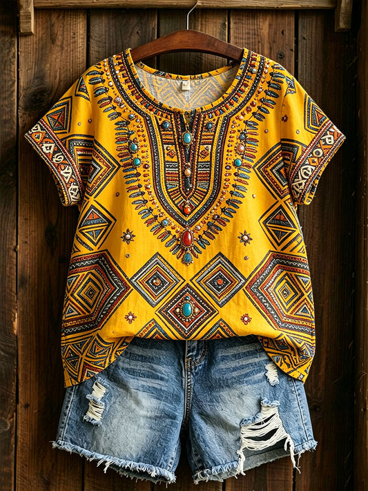 Women's African Art Cotton Linen Shirt