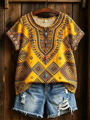 Women's African Art Cotton Linen Shirt