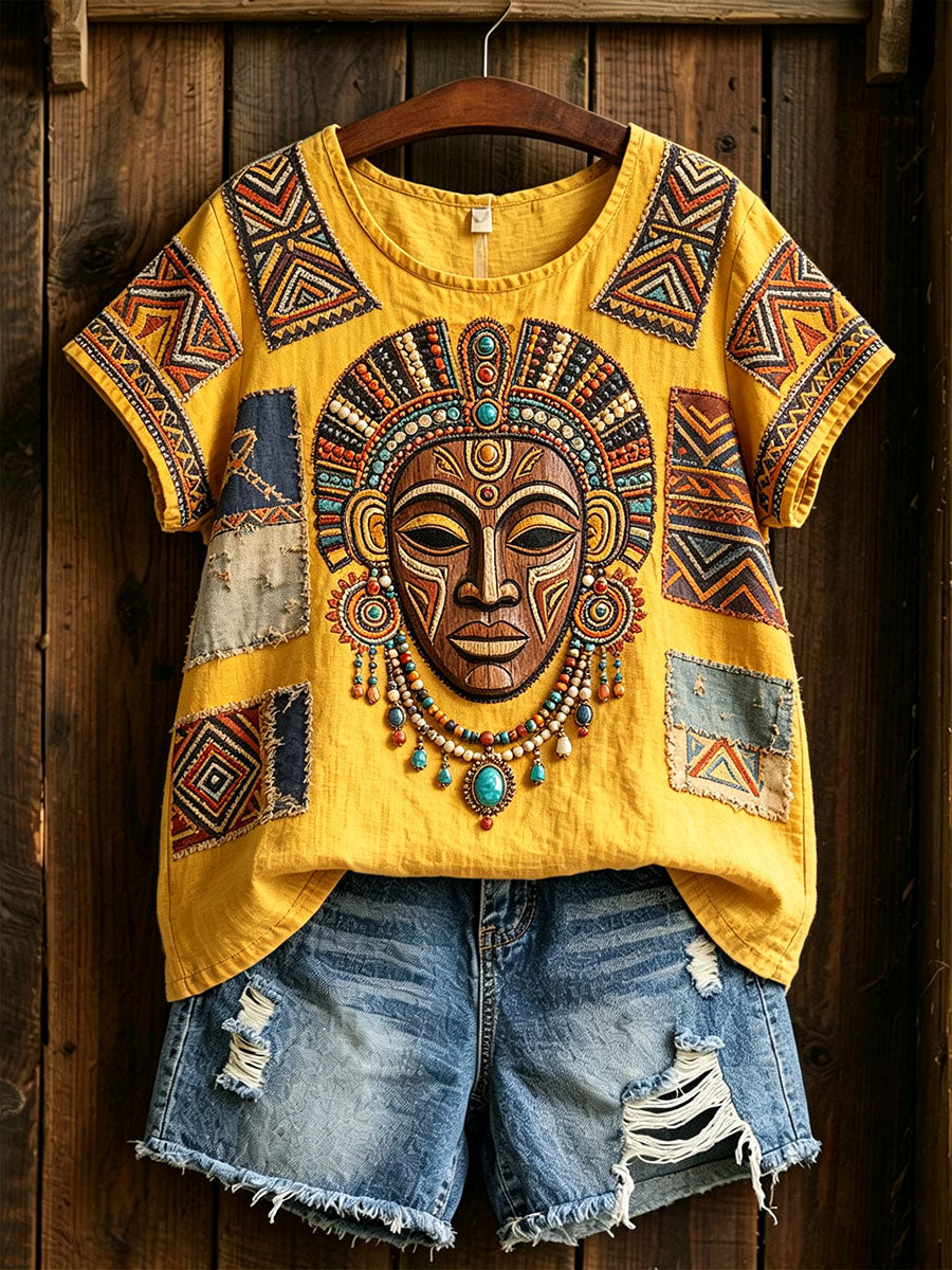 Women's African Art Cotton Linen Shirt