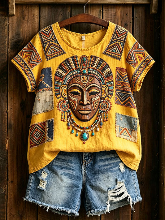 Women's African Art Cotton Linen Shirt