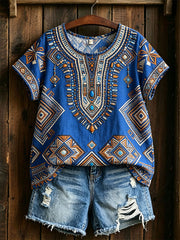 Women's African Art Cotton Linen Shirt