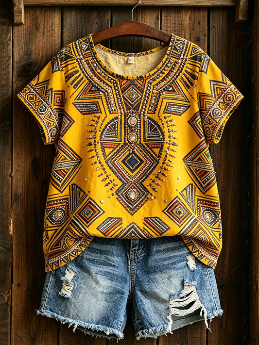 Women's African Art Cotton Linen Shirt
