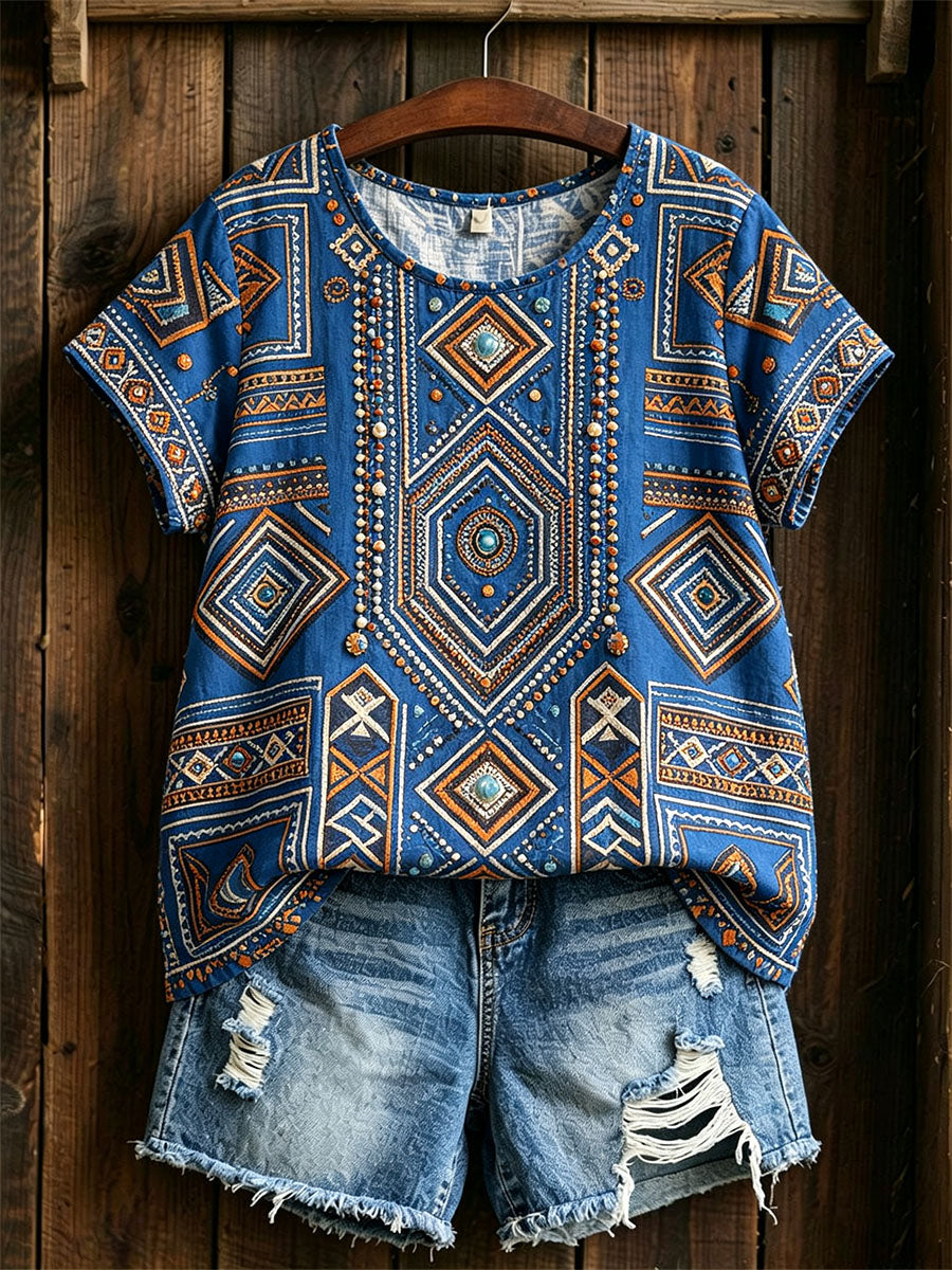 Women's African Art Cotton Linen Shirt