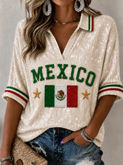 Women's Mexico Lover Art  Mid-length Sleeves V-Neck T-Shirt