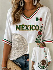 Women's Mexico Lover Art  Mid-length Sleeves V-Neck T-Shirt