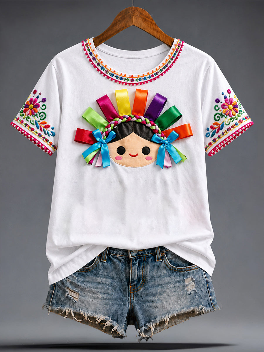 Women's Mexico Guelaguetza Lele Doll Art Printed T-shirt