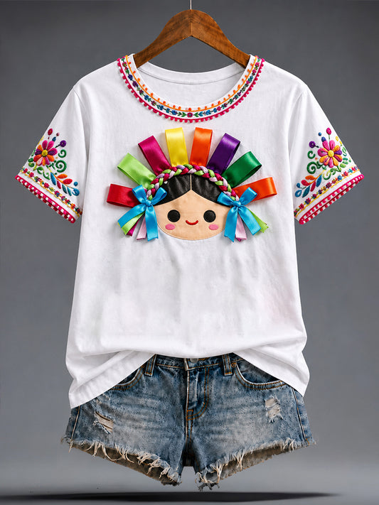Women's Mexico Guelaguetza Lele Doll Art Printed T-shirt