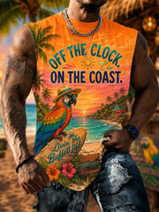 Men's Off The Clock On The Coast Parrot Print Casual Vest