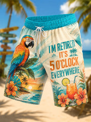 Men's I'm Retired It's 5 O'clock Everywhere Parrot Print Casual Shorts