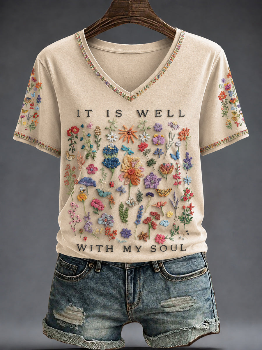 Women's Faith Printed V-neck T-shirt