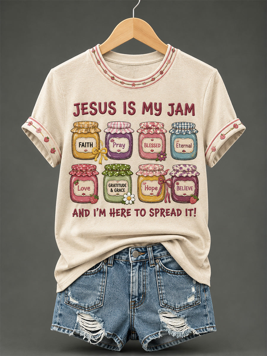 Women's Jesus Is My Jam And I'm Here To Spread It Print Casual Tee