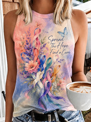 Women's Fight Cancer In All Colors Cancer Awareness Print Vest Top