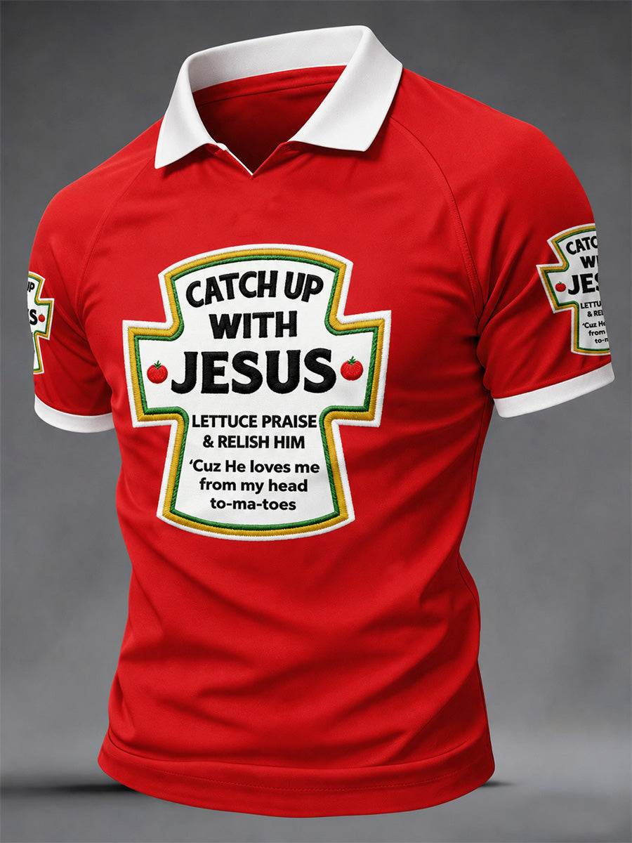 Men's Catch Up With Jesus Print Casual Tee