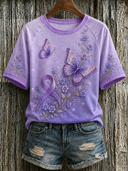 Women's Purple Floral & Butterfly Print Alzheimer's Awareness Support Tee