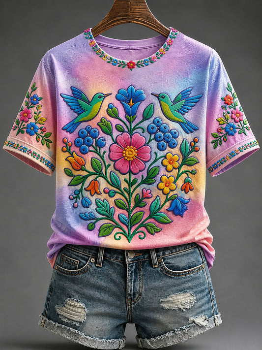 Women's Native Floral Print Casual T-Shirt