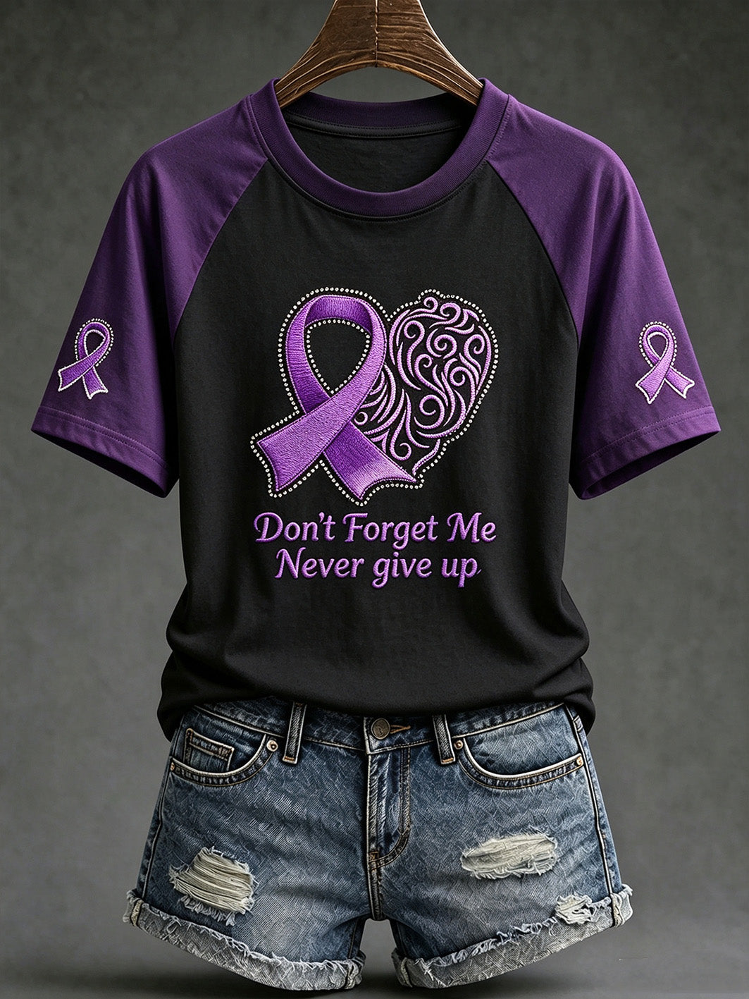 Women's Alzheimer's disease awareness pattern printed casual short-sleeve T-shirt