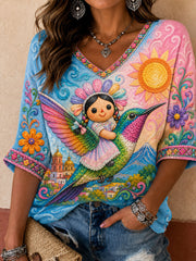 Women's Mexico Guelaguetza Lele Doll Art Printed T-shirt