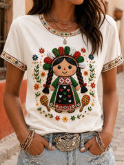 Women's Mexico Guelaguetza Lele Doll Art Printed T-shirt