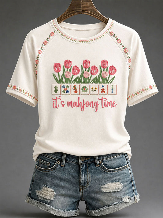Women's Mahjong Print Casual T-Shirt