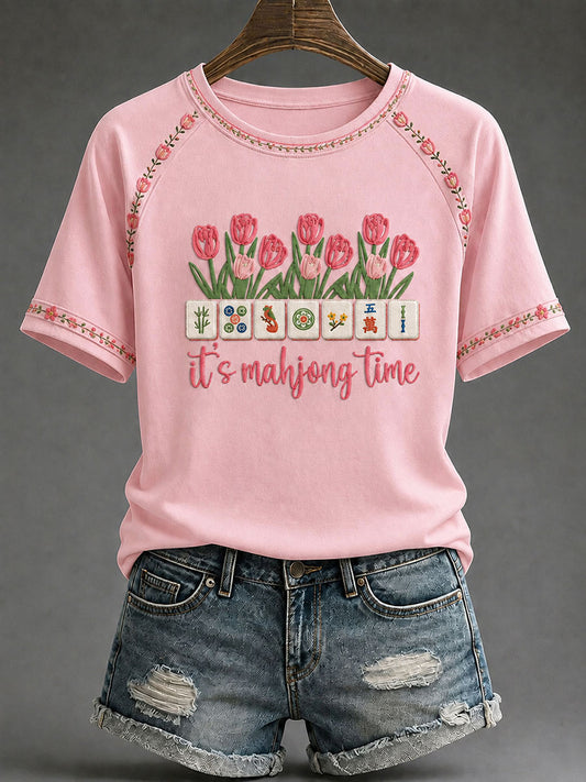 Women's Mahjong Print Casual T-Shirt