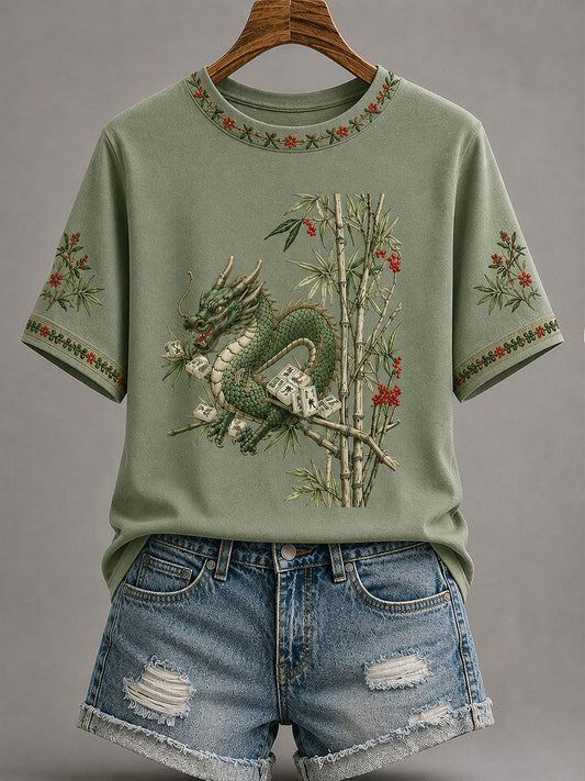 Women's Mahjong Print Casual T-Shirt