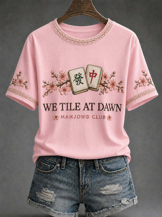 Women's Mahjong Print Casual T-Shirt