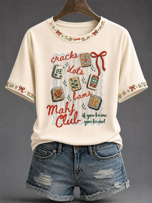 Women's Mahjong Print Casual T-Shirt