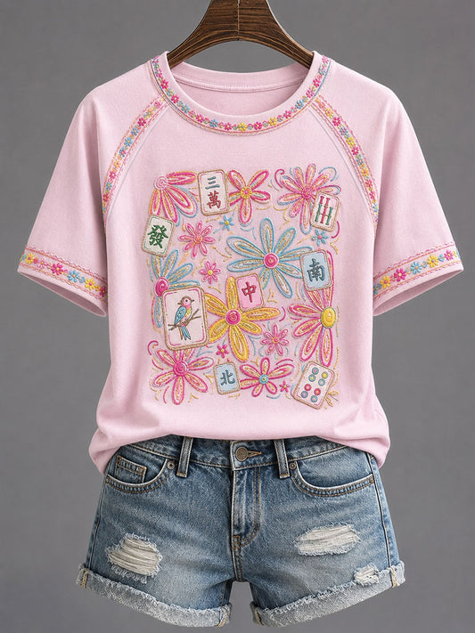 Women's Mahjong Print Casual T-Shirt