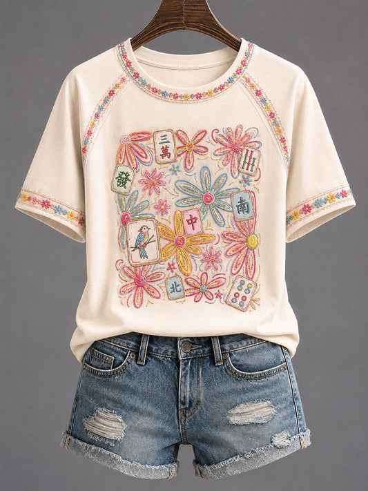 Women's Mahjong Print Casual T-Shirt