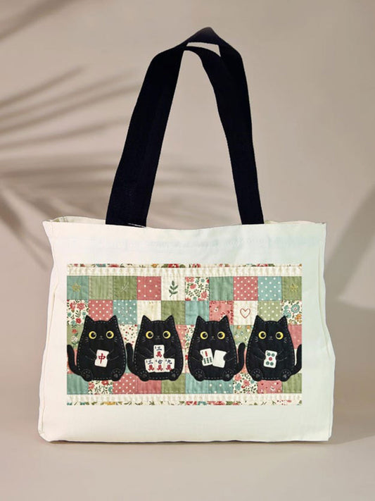 Mahjong Print Casual Canvas Bag（45*42）