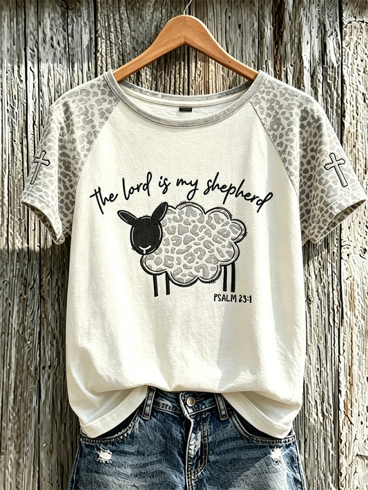 Women's Faith Slogans Leopard Print Pattern Printed Leisure Round Neck T-shirt