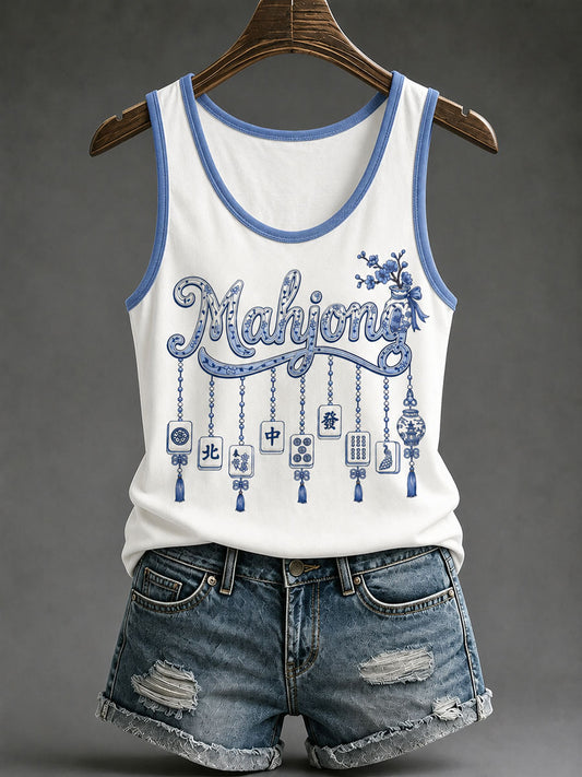 Women's Mahjong Print Casual Vest