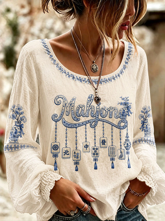 Women's Mahjong Print Casual T-Shirt
