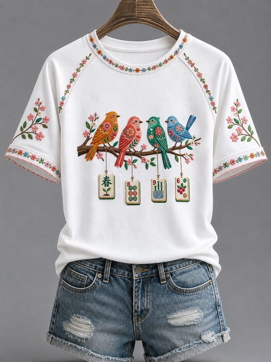 Women's Mahjong Print Casual T-Shirt