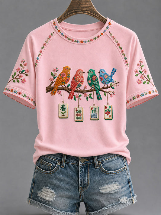 Women's Mahjong Print Casual T-Shirt