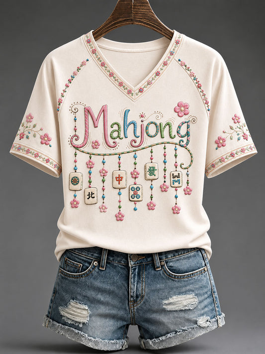 Women's Mahjong Print Casual T-Shirt